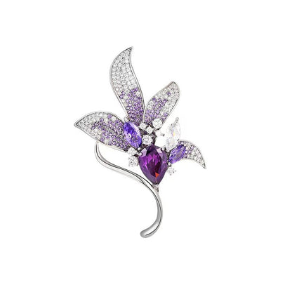 Elegant Purple Lily Flower Brooch on a white background