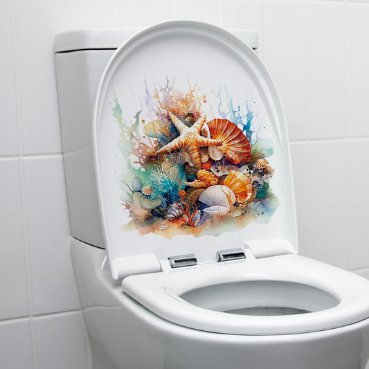Coral starfish toilet sticker on white background