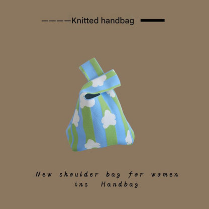Knitted Tote Bag with Stripe Pattern