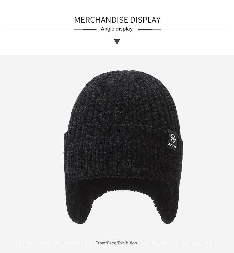 Gray knit beanie for men with ear protection