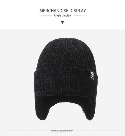 Gray knit beanie for men with ear protection