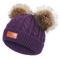 Purple Hat with Double Pom-Poms