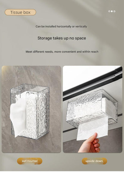 Transparent wall-mounted tissue box design
