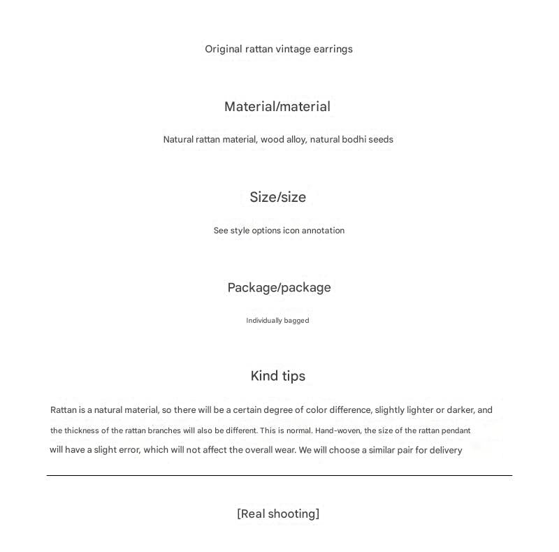 Bohemian vintage rattan earrings stylish design