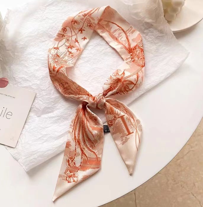 Floral patterned satin scarf for hair styling