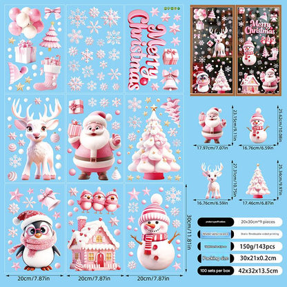 Pink Christmas stickers with penguins