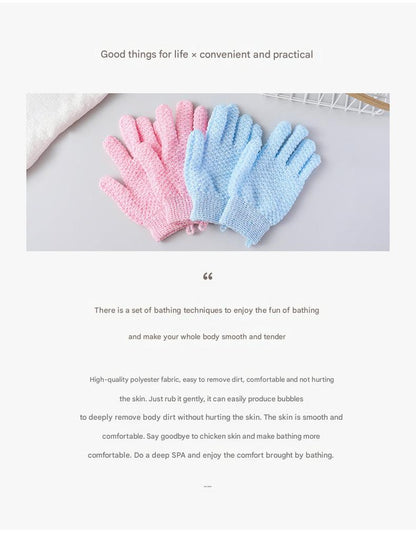 User demonstrating exfoliating gloves in the shower