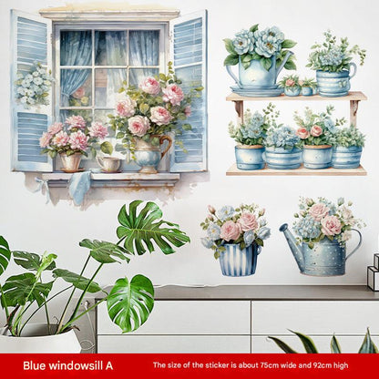 Blue floral wall decal in bedroom