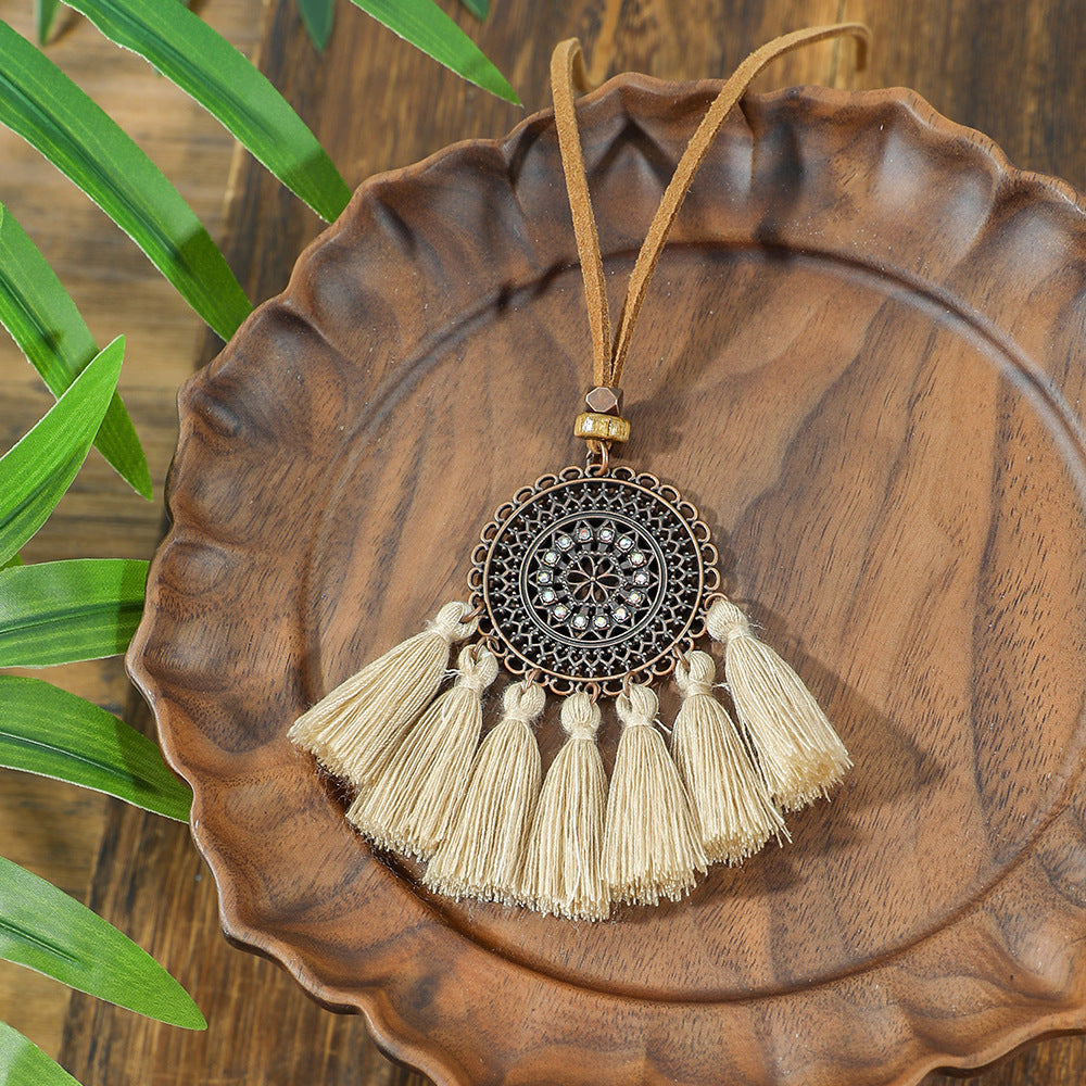 Bohemian long necklace with floral pendant image 1