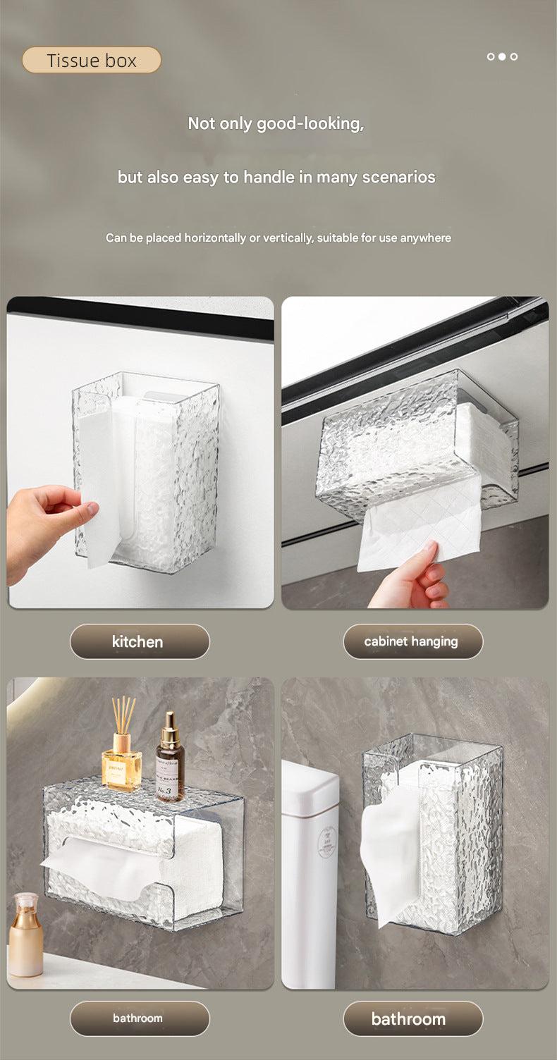 Transparent wall-mounted tissue box design