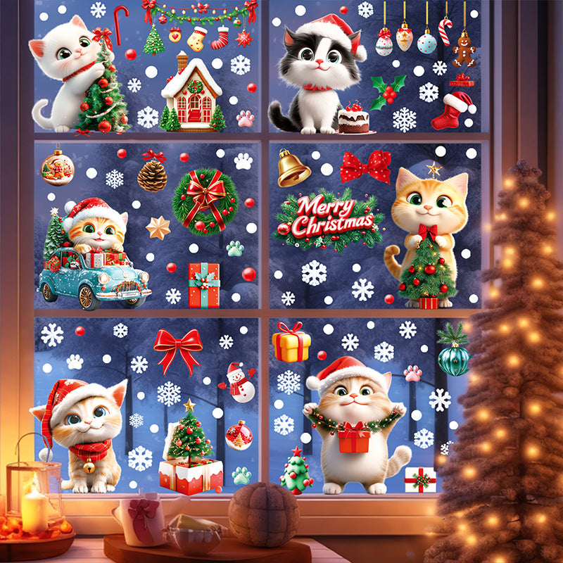 Colorful cat themed window stickers for Christmas