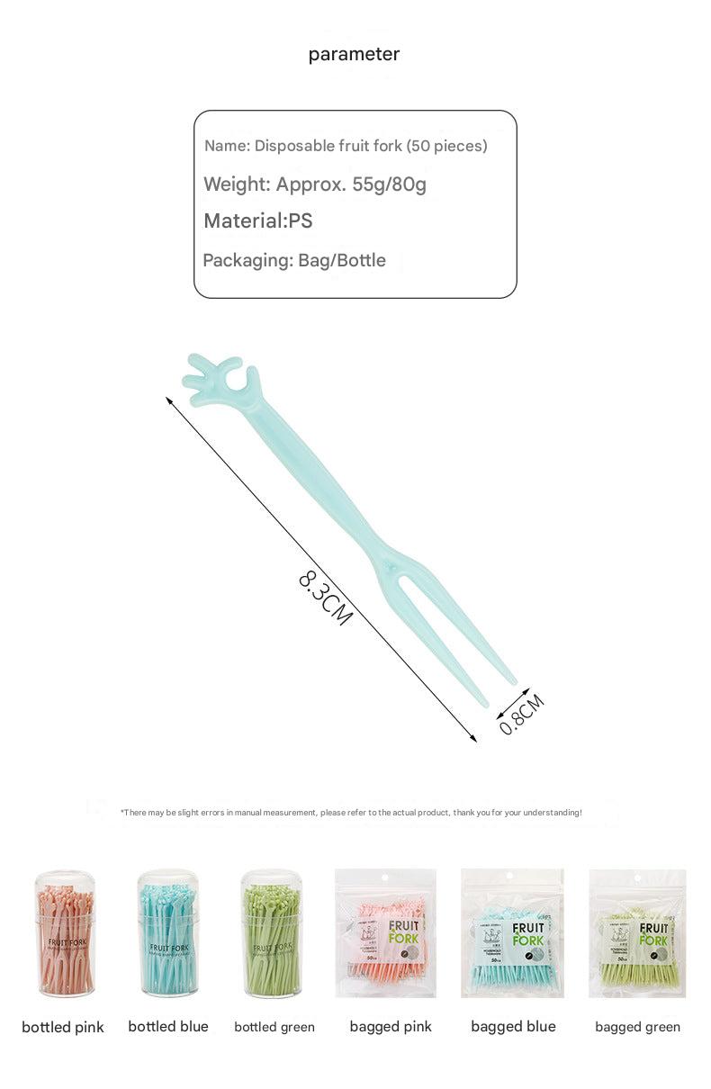 disposable fruit forks set in pink blue green colors