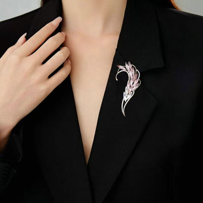 Floral brooch detail on women's coat