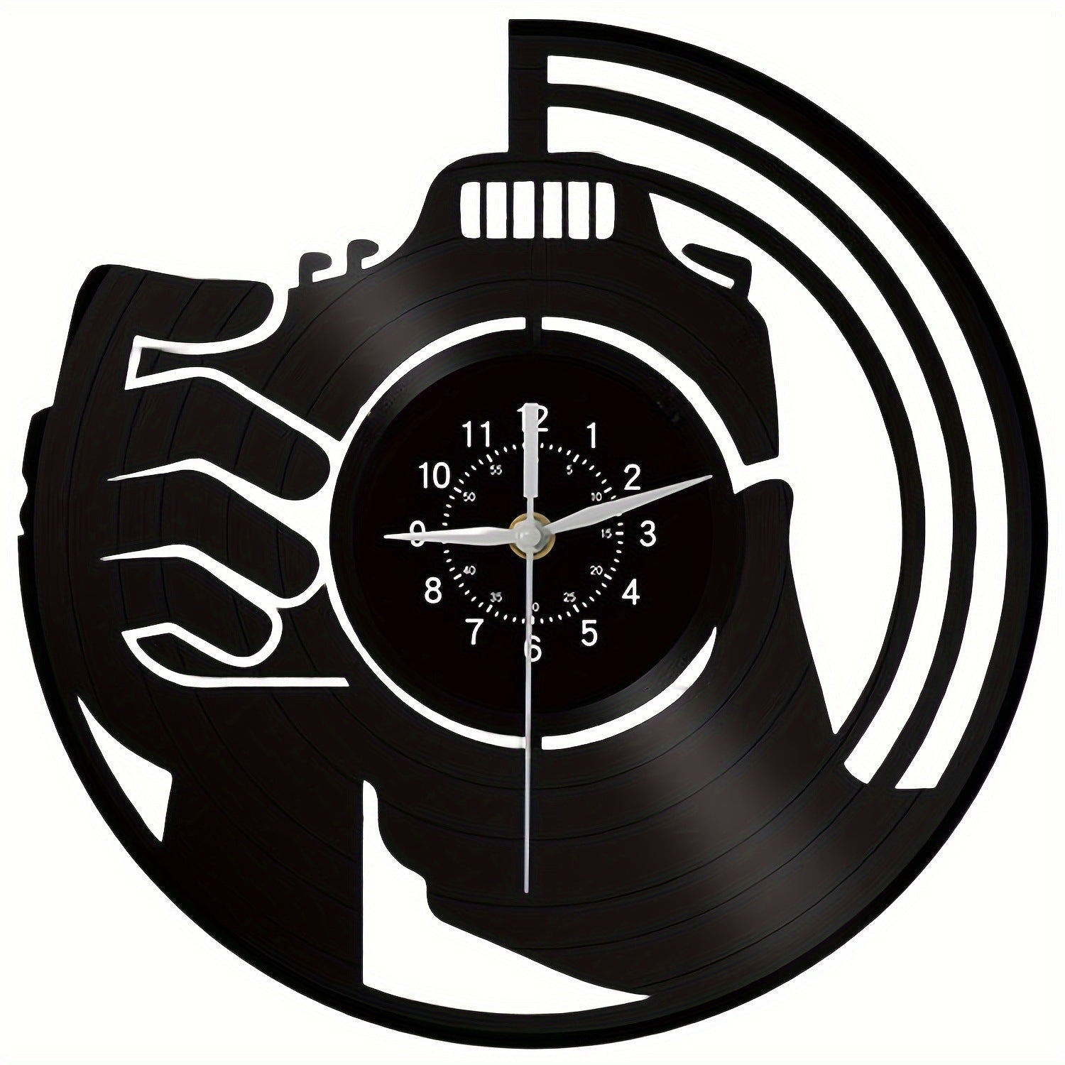 Close-up of the silent quartz mechanism of vinyl wall clock