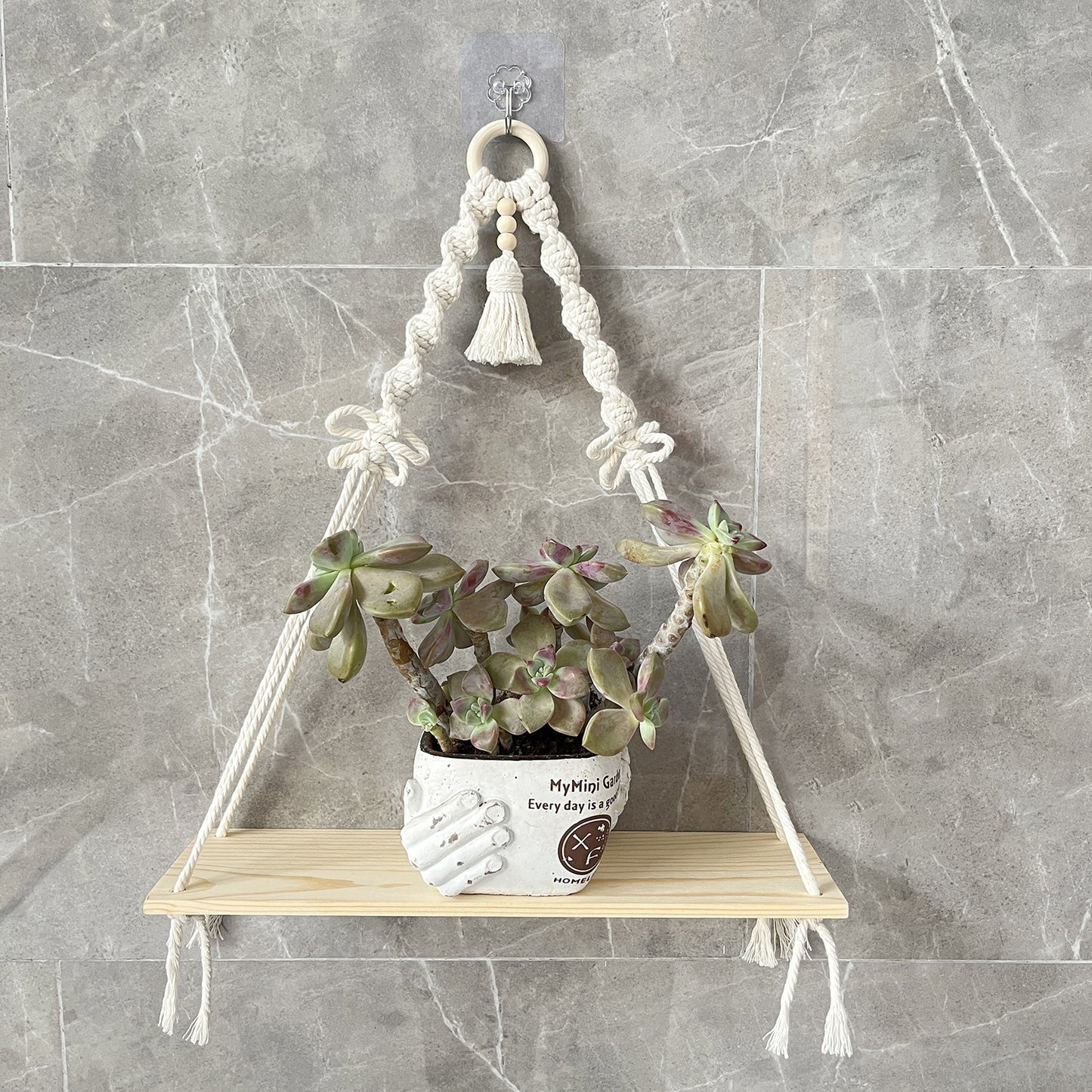 Wall-mounted macrame shelf with candles image 6