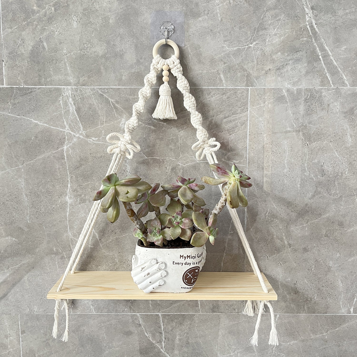 Wall-mounted macrame shelf with candles image 6