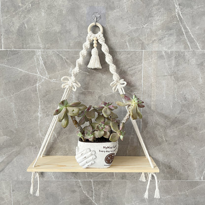 Wall-mounted macrame shelf with candles image 6