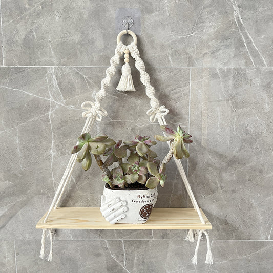 Wall-mounted macrame shelf with candles image 6