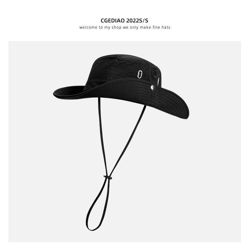 Gray wide brim hat for hiking