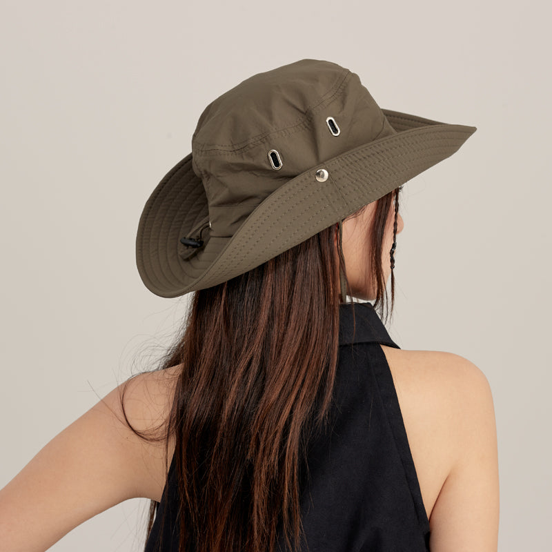 Gray wide brim hat for hiking
