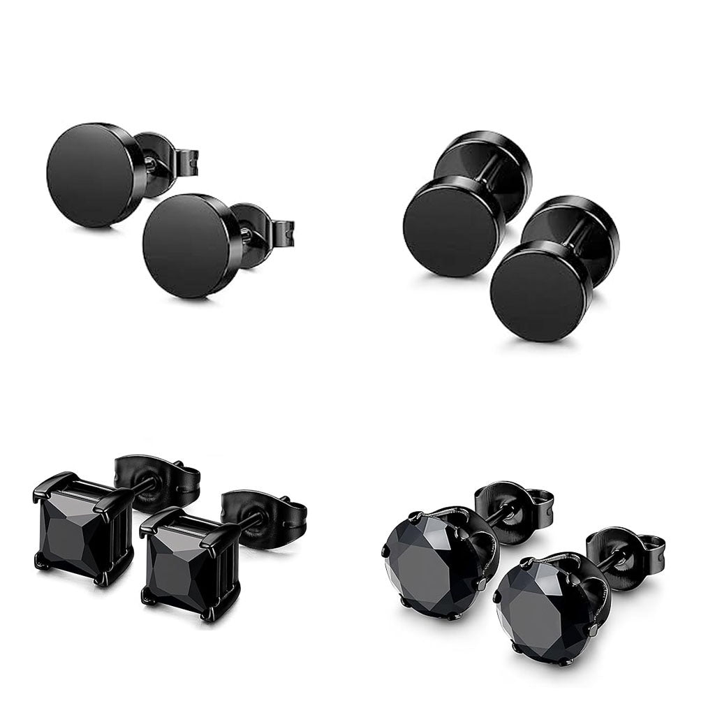 Black Zircon Barbells Earrings Set - Image 1