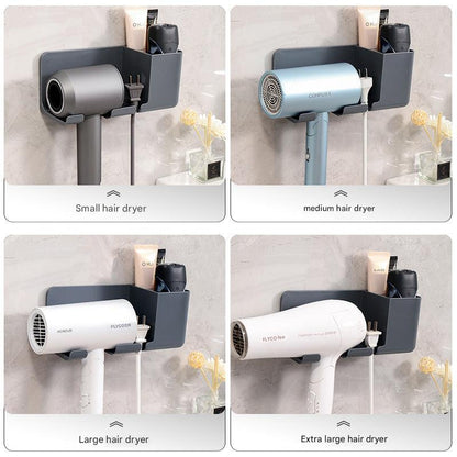 Wall-mounted hair dryer holder in bathroom organization
