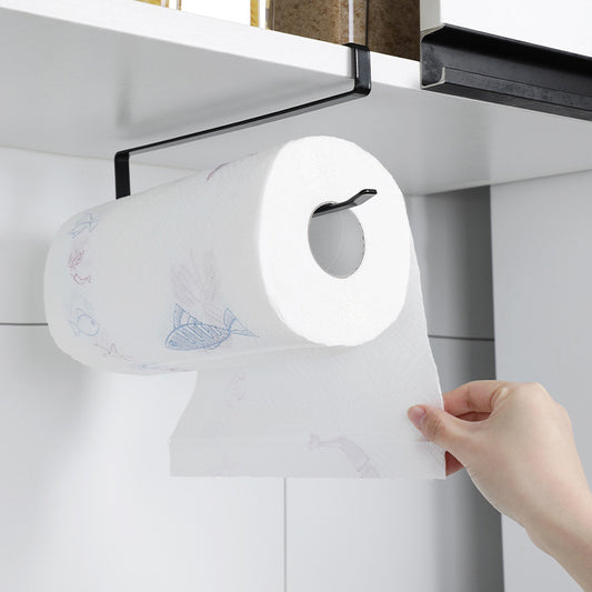 black paper towel holder in kitchen setting