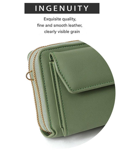 Black compact handbag featuring zipper closure