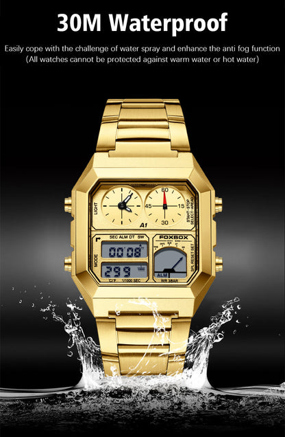 waterproof men's sports watch with dual display