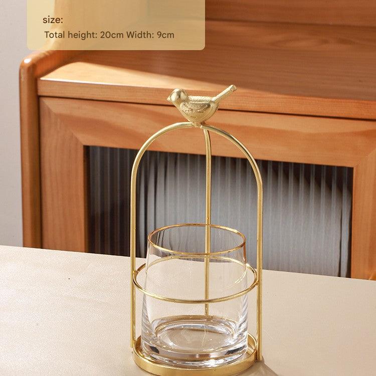 Gold stainless steel fruit fork stand view 1