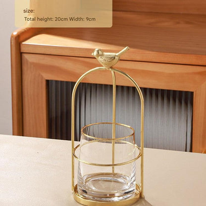 Gold stainless steel fruit fork stand view 1