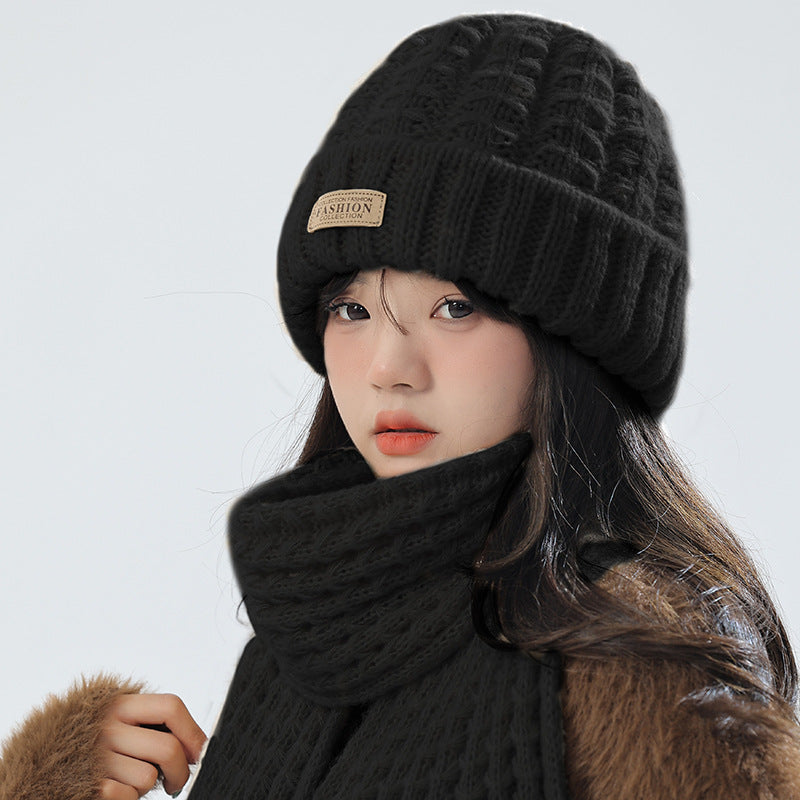 Chic brown knit hat and scarf for winter