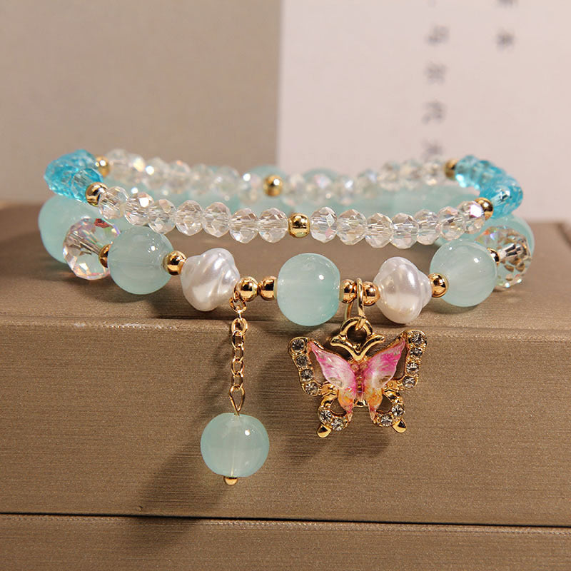 Cute Korean Style Crystal Butterfly Bracelet Image 2
