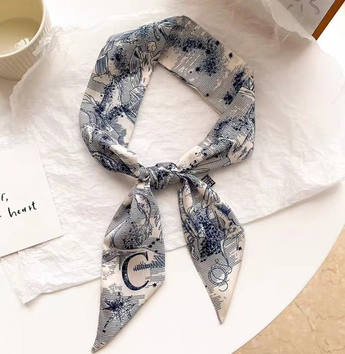 Floral patterned satin scarf for hair styling