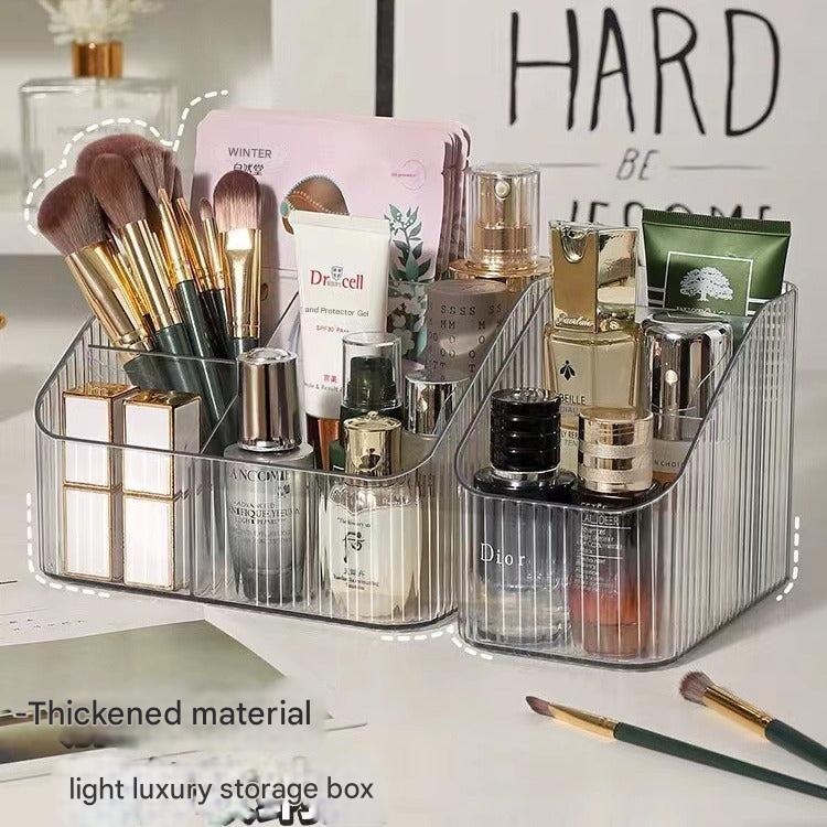 Elegant acrylic makeup organizer on a desk