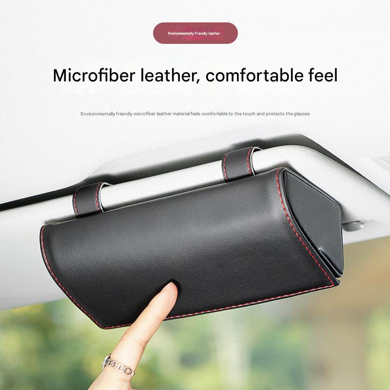 Car sunglasses holder black leather