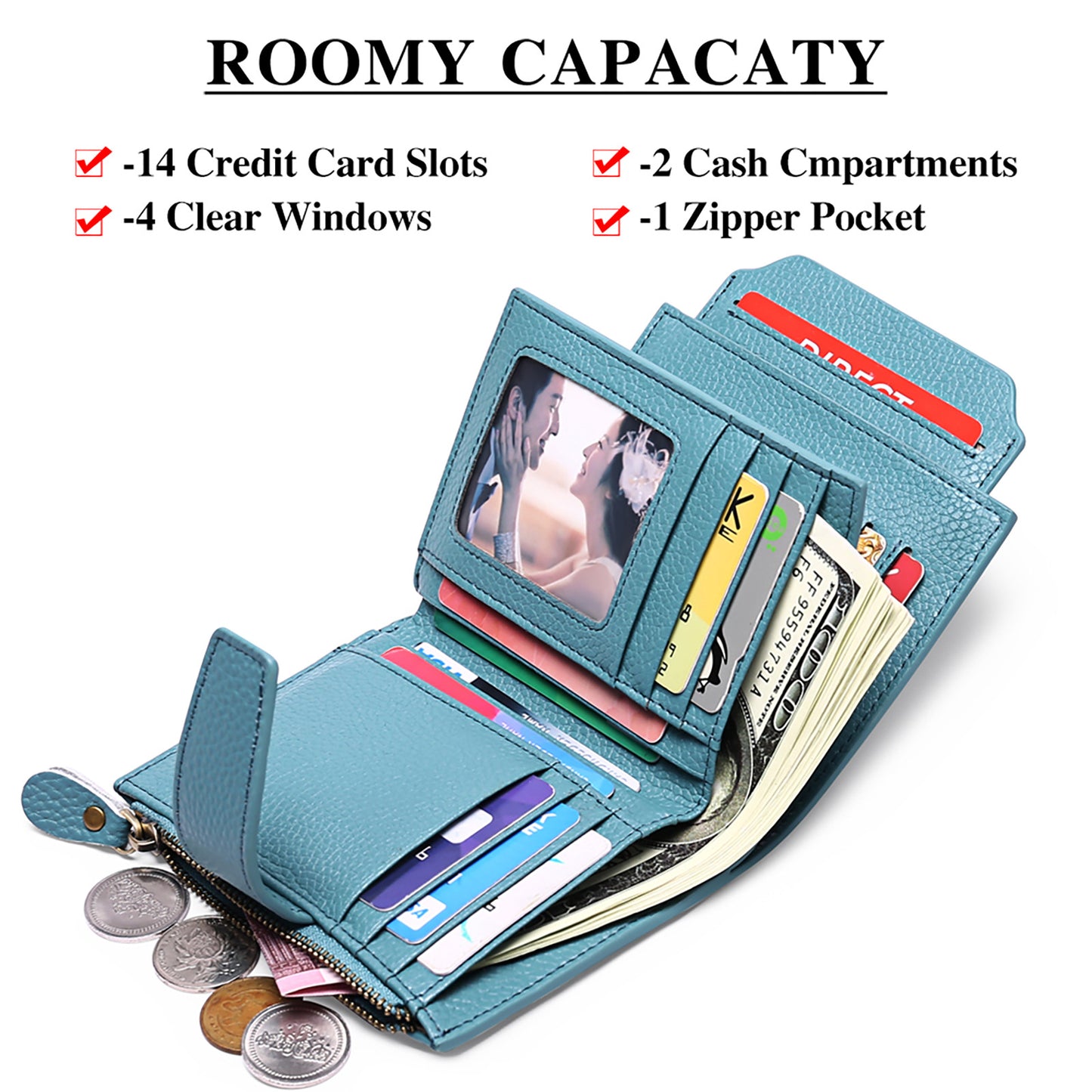 Premium leather wallet for women navy blue