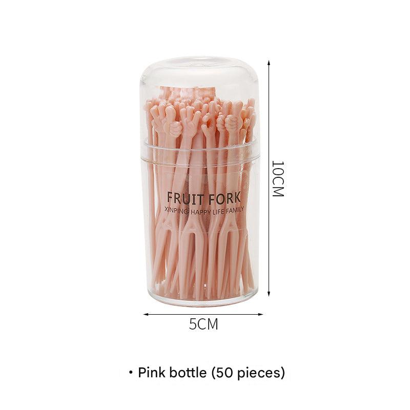 disposable fruit forks set in pink blue green colors