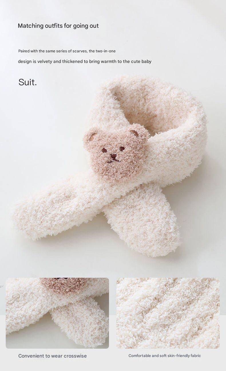 Baby winter hat set with plush bear design image 1