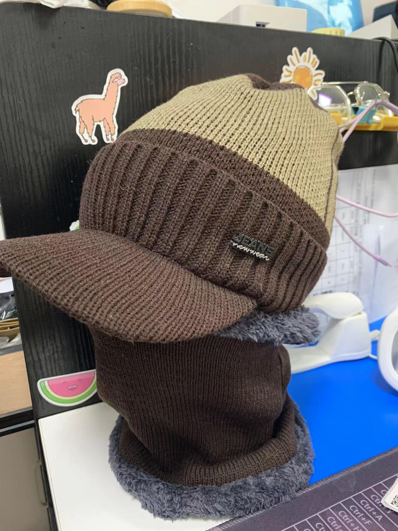 Close-up of warm winter hat and scarf set