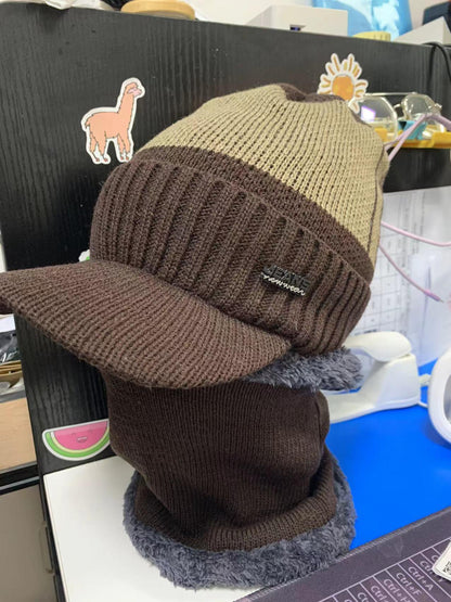 Close-up of warm winter hat and scarf set