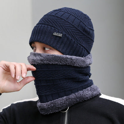 Navy knitted hat and neck warmer set