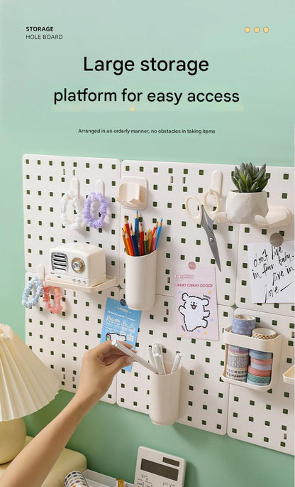 Pegboard organizer in a bathroom setting