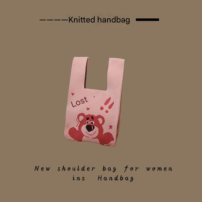Knitted Tote Bag with Floral Design