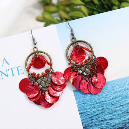 Bohemian shell earrings hanging with tassels