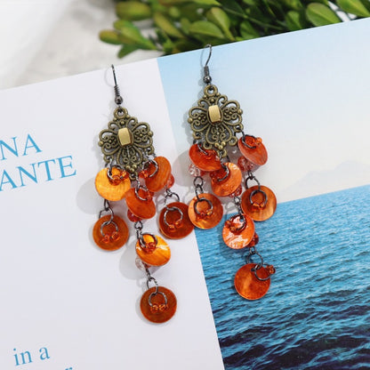 Colorful long tassel earrings displayed