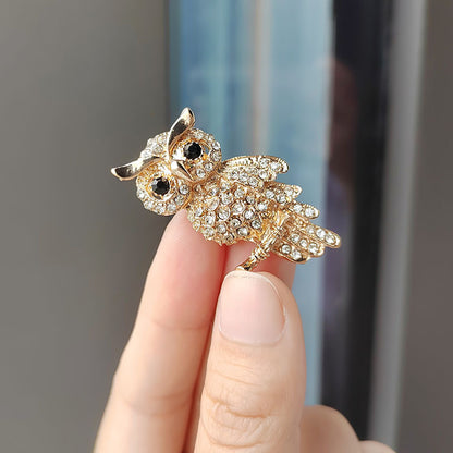 Owl Brooch with Crystals - Blue