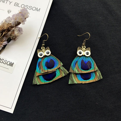 Colorful feather earrings on display