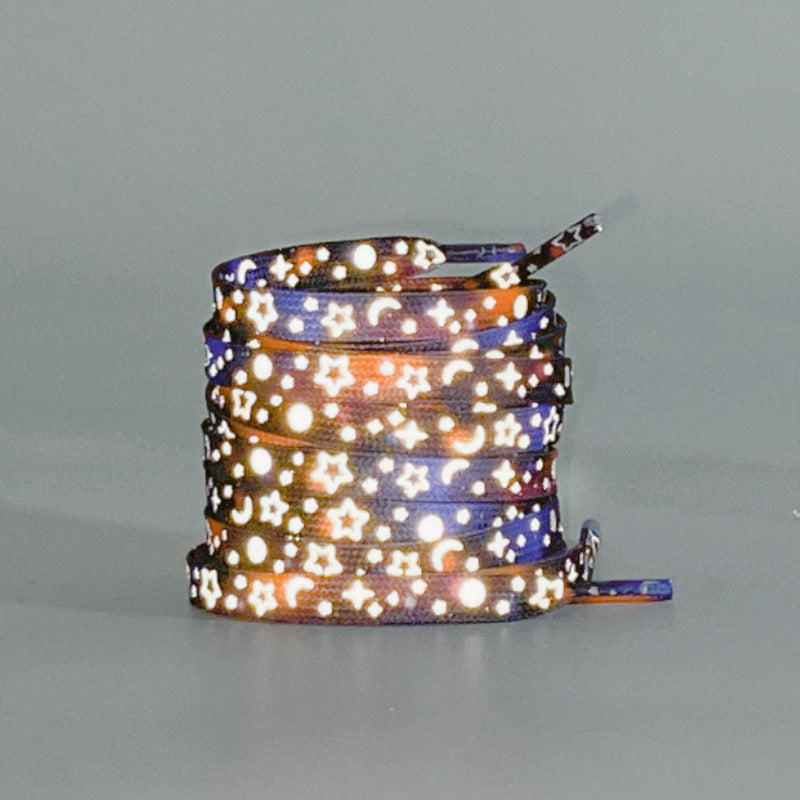 Close-up of black-blue reflective galaxy laces