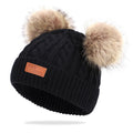 Black Hat with Double Pom-Poms